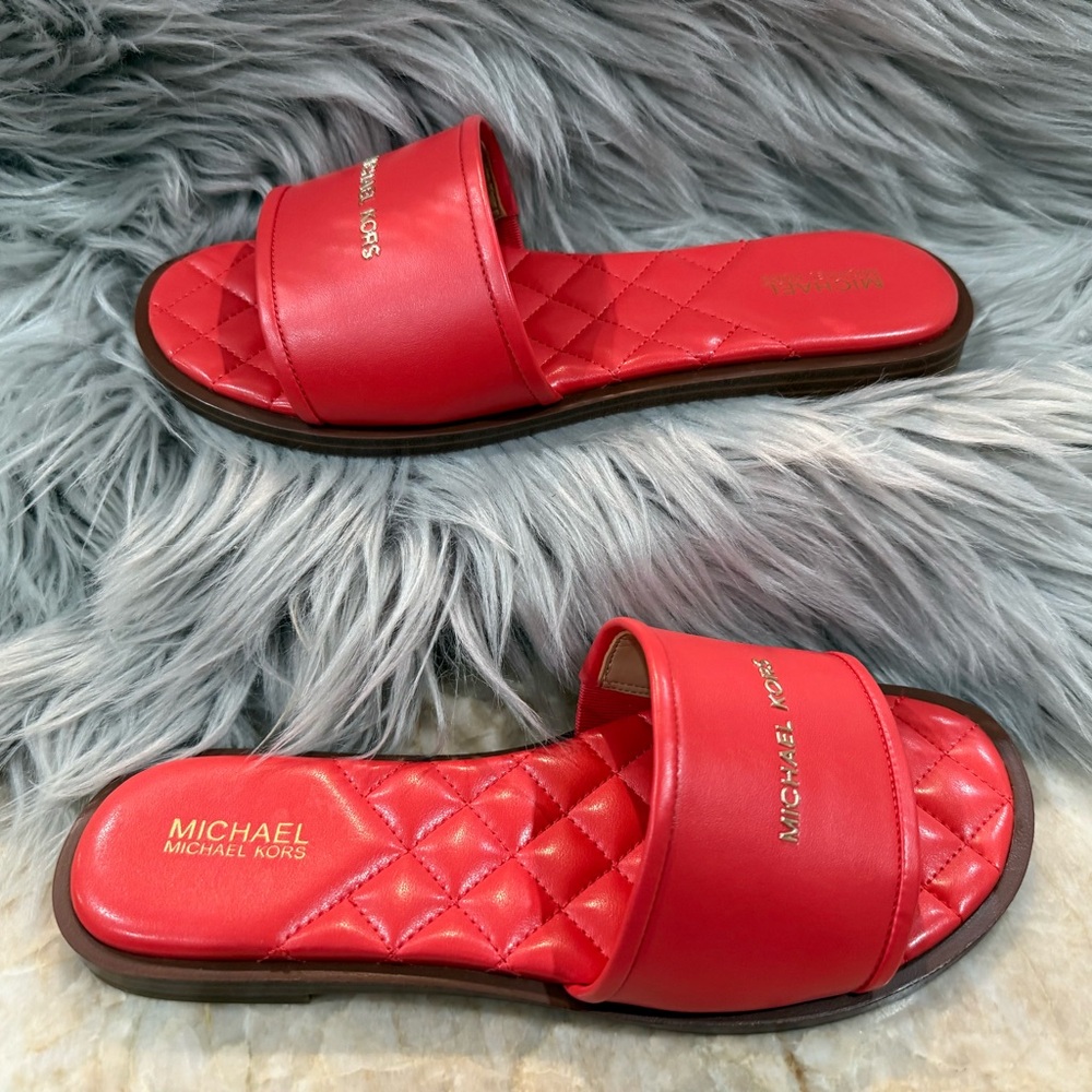 Michael Kors Red Sandals with Open Toe and Quilted Footbed